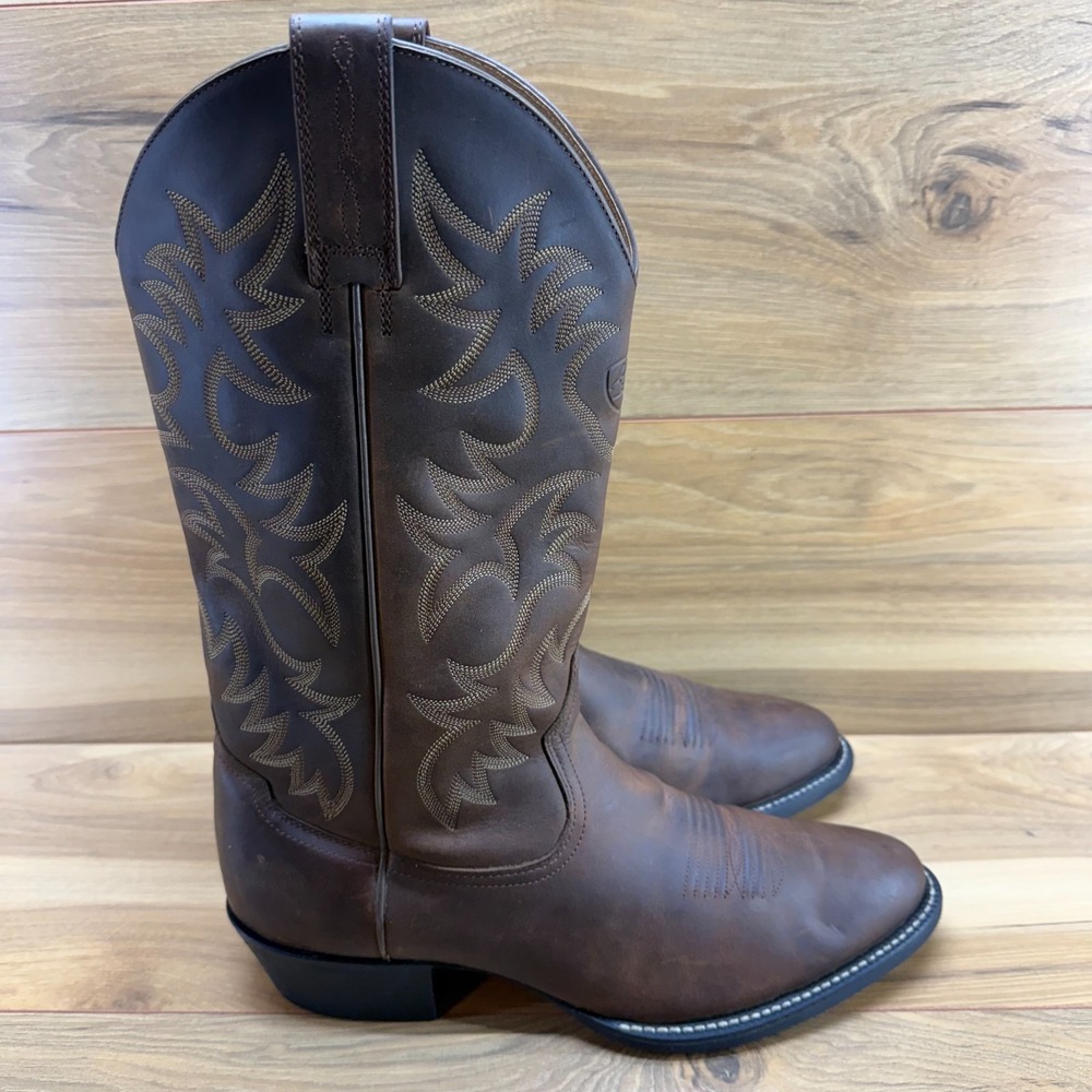 ARIAT Heritage R Toe Brown Leather Mens Boots 11 D Rodeo Cowboy Ranch Farm